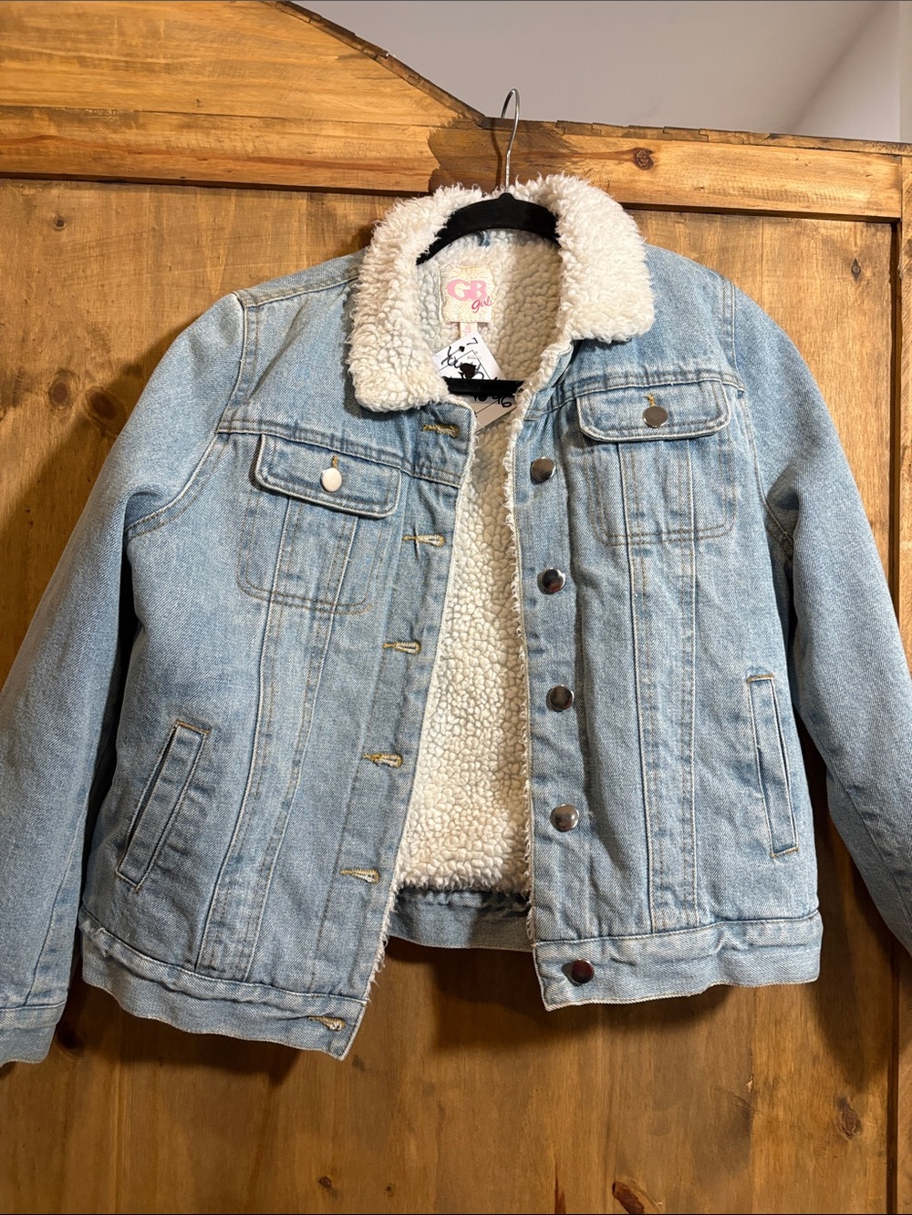 GB girls Light Blue Denim Jacket with Cream Sherpa Collar